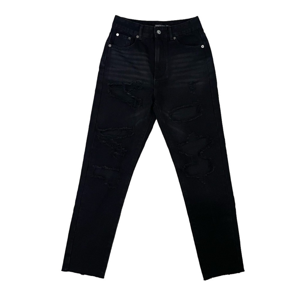 Nasty Gal NWT School Day Distressed Mom Jeans 4 Black High Rise Destroyed